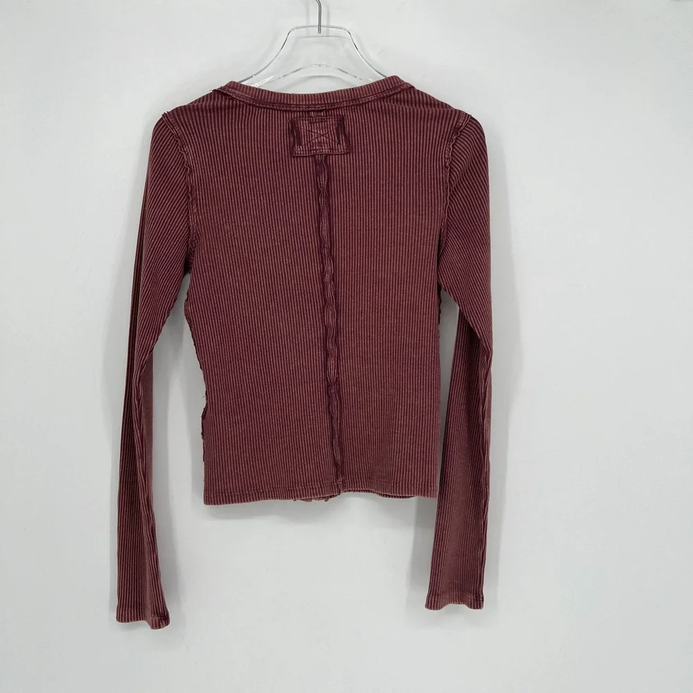 Free People Top womens M Maroon Ribbed Tight Boho Indie We The Free Basic